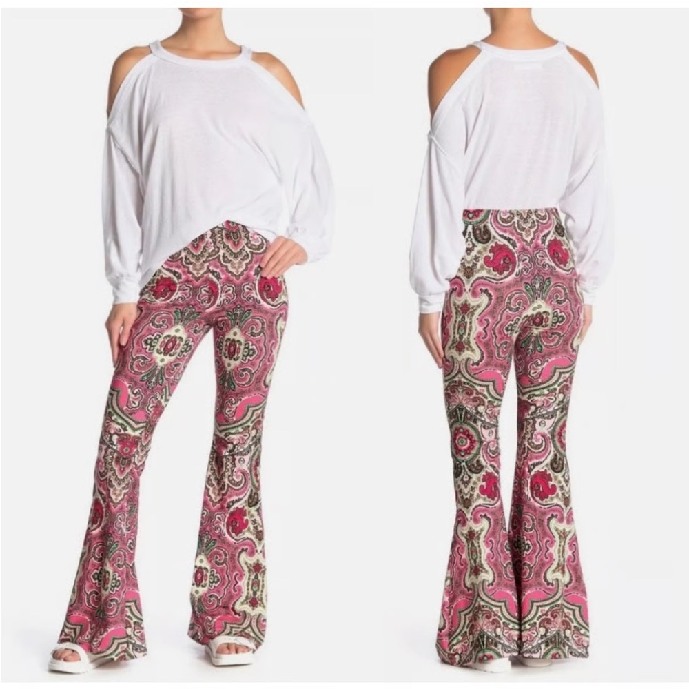 Free People Pink Paisley Wide-Leg Jumpsuit Pants